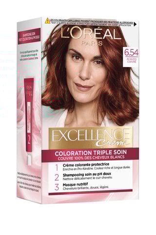 Coloration permanente Triple Soin Excellence Crème - 6.54 Acajou cuivré - Cheveux normaux
