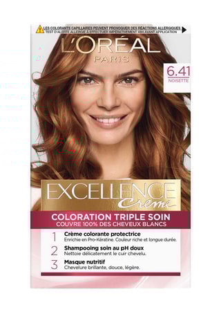 Coloration permanente Triple Soin Excellence Crème - 6.41 Noisette - Cheveux normaux