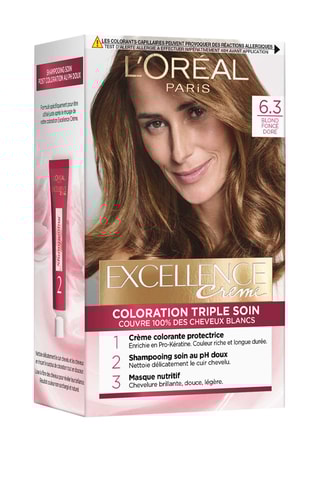 Coloration permanente Triple Soin Excellence Crème - 6.30 Blond foncé doré - Cheveux normaux