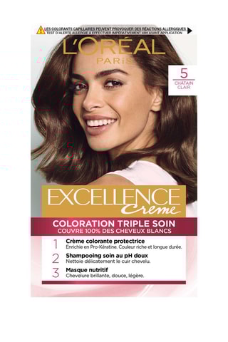 Coloration permanente Triple Soin Excellence Crème - 5 Châtain clair - Cheveux normaux