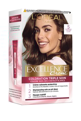 Coloration permanente Triple Soin Excellence Crème - 5 Châtain clair - Cheveux normaux