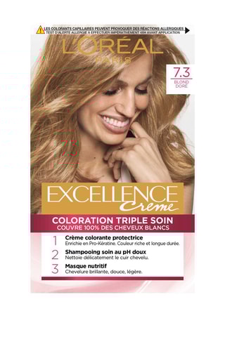 Coloration permanente Triple Soin Excellence Crème - 7.3 Blond doré - Cheveux normaux