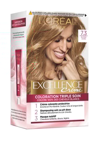 Coloration permanente Triple Soin Excellence Crème - 7.3 Blond doré - Cheveux normaux