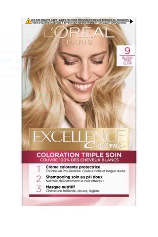 Coloration permanente Triple Soin Excellence Crème - 9 Blond très clair - Cheveux normaux