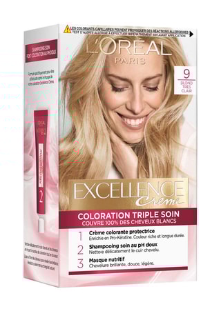 Coloration permanente Triple Soin Excellence Crème - 9 Blond très clair - Cheveux normaux