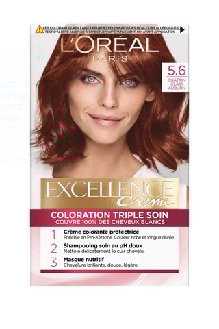 Coloration permanente Triple Soin Excellence Crème - 5.6 Châtain clair auburn - Cheveux normaux