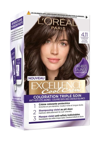 Coloration permanente Triple Soin Cool Crème - 4.11 Châtain ultra cendré - Cheveux normaux