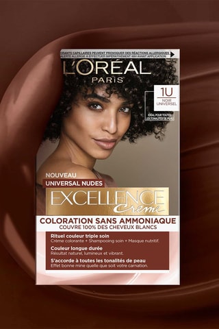 Coloration permanente Excellence Crème Universal Nudes - 1U Noir universel - Cheveux normaux