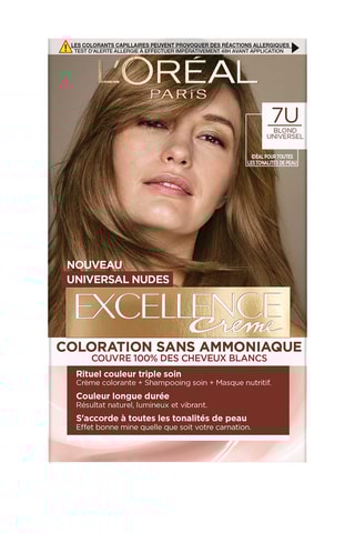 Coloration permanente Excellence Crème Universal Nudes - 7U Blond universel - Cheveux normaux