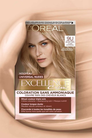 Coloration permanente Excellence Crème Universal Nudes - 9U Blond très clair universel- Cheveux normaux