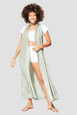 Kimono - 
Beige et turquoise