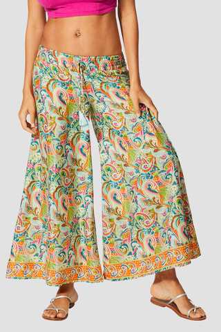 Pantalon palazzo - 
Jaune et turquoise