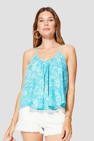 Top  - Turquoise et blanc