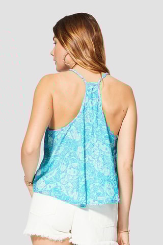 Top  - Turquoise et blanc