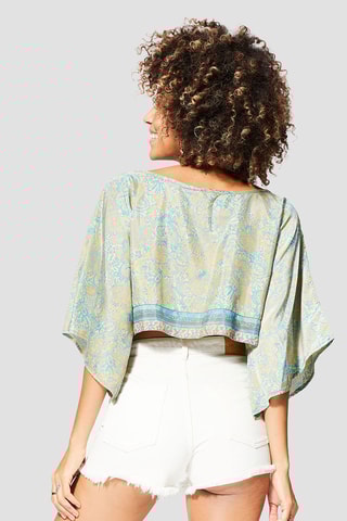 Top - Beige et turquoise