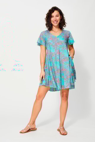 Robe trapèze - Turquoise et fuchsia
