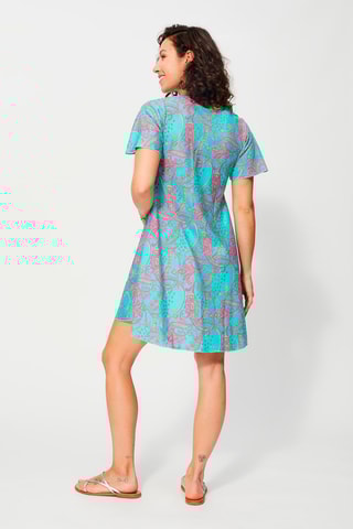 Robe trapèze - Turquoise et fuchsia