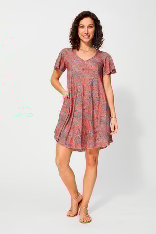 Robe trapèze - Corail et bleu clair