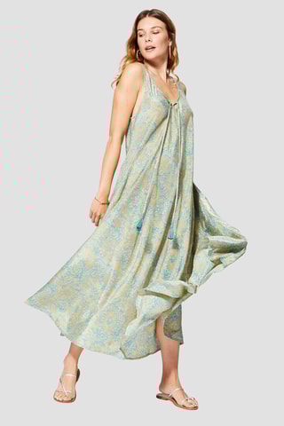 Robe longue - 
Beige et turquoise