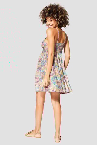 Robe - Beige et bleu pétrole