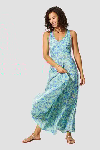 Robe longue - Beige et bleu