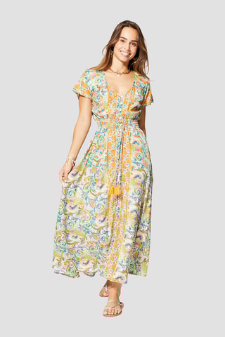 Robe longue - 
Turquoise et vert