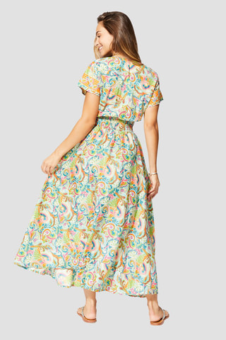 Robe longue - 
Turquoise et vert