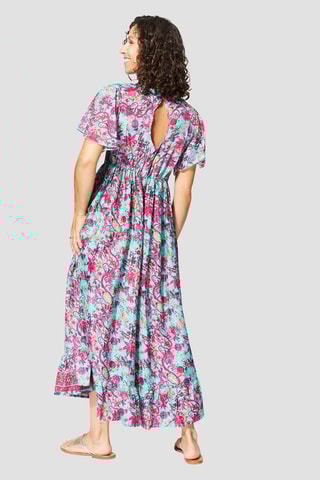 Robe longue - 
Turquoise et rose