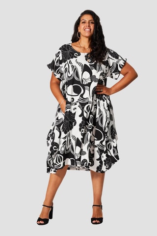 Robe trapèze midi - Blanc et noir