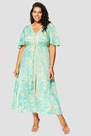 Robe chemise mi-longue - Doré et vert