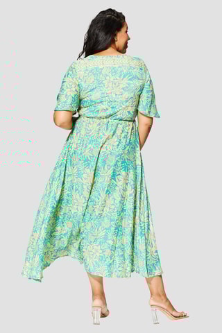 Robe chemise mi-longue - Doré et vert