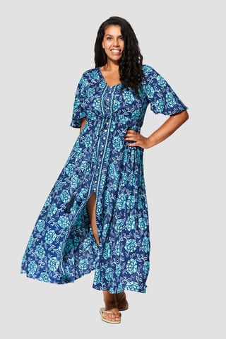 Robe chemise mi-longue - Doré et bleu marine