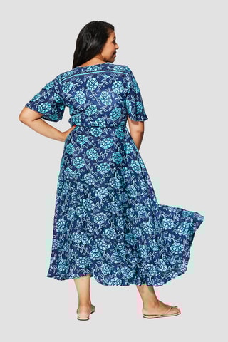 Robe chemise mi-longue - Doré et bleu marine