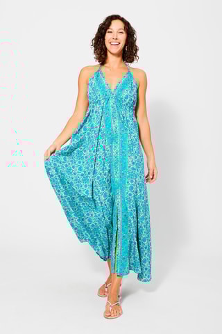 Robe longue - Turquoise et blanc