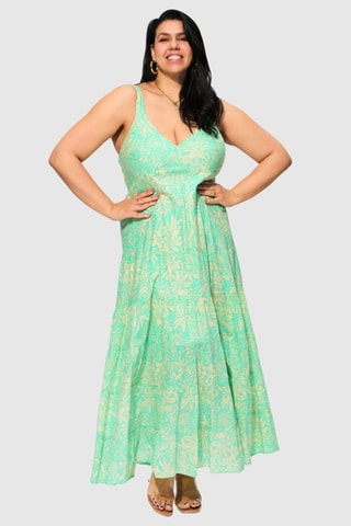 Robe longue - Vert et écru