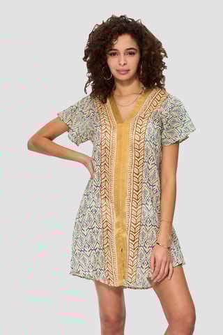 Robe trapèze - Ecru et bleu