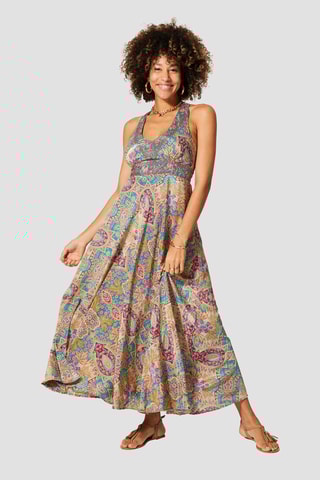 Robe longue - 
Bleu et beige