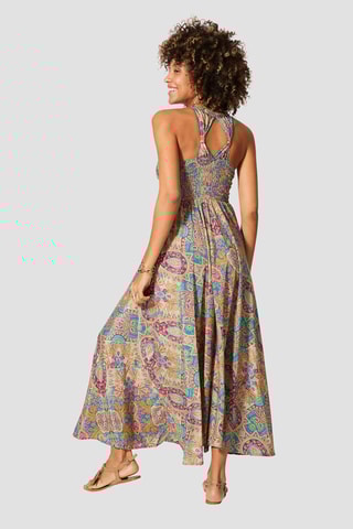 Robe longue - 
Bleu et beige