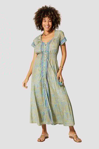 Robe chemise - Beige et bleu