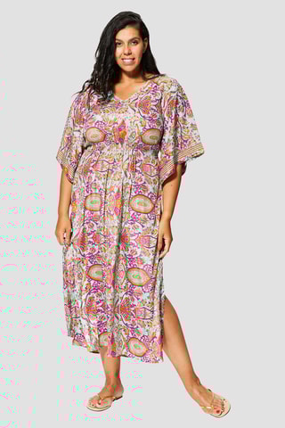 Caftan mi-long - Rose et turquoise