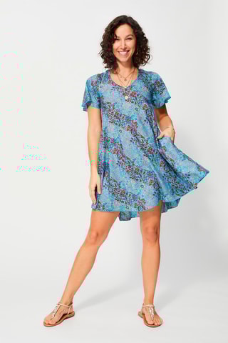 Robe trapèze - Bleu clair et rouge