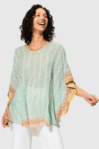 Blouse - Turquoise et écru