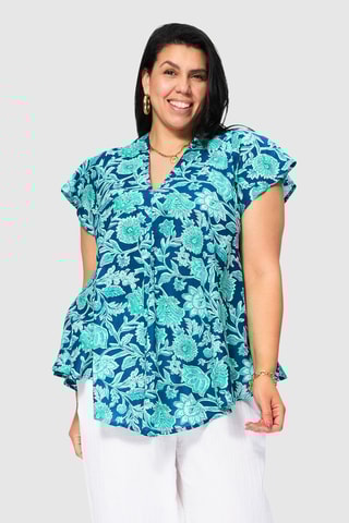 Blouse - Bleu pétrole et turquoise