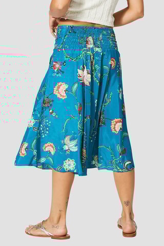 Jupe midi - Bleu pétrole et rose