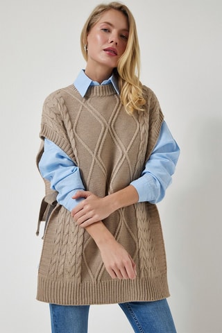 Oversized Mouwloze Trui - Beige