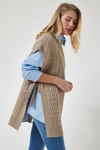 Oversized Mouwloze Trui - Beige