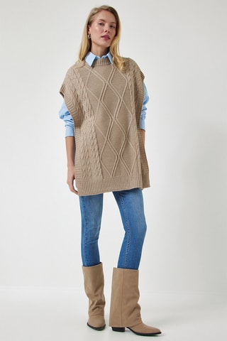 Oversized Mouwloze Trui - Beige