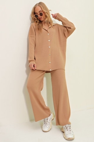 Broek Wide Legs en Vest - Beige