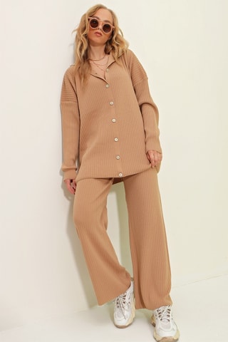 Broek Wide Legs en Vest - Beige