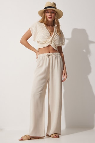 Linnen Broek Wide Legs - Crèmekleurig